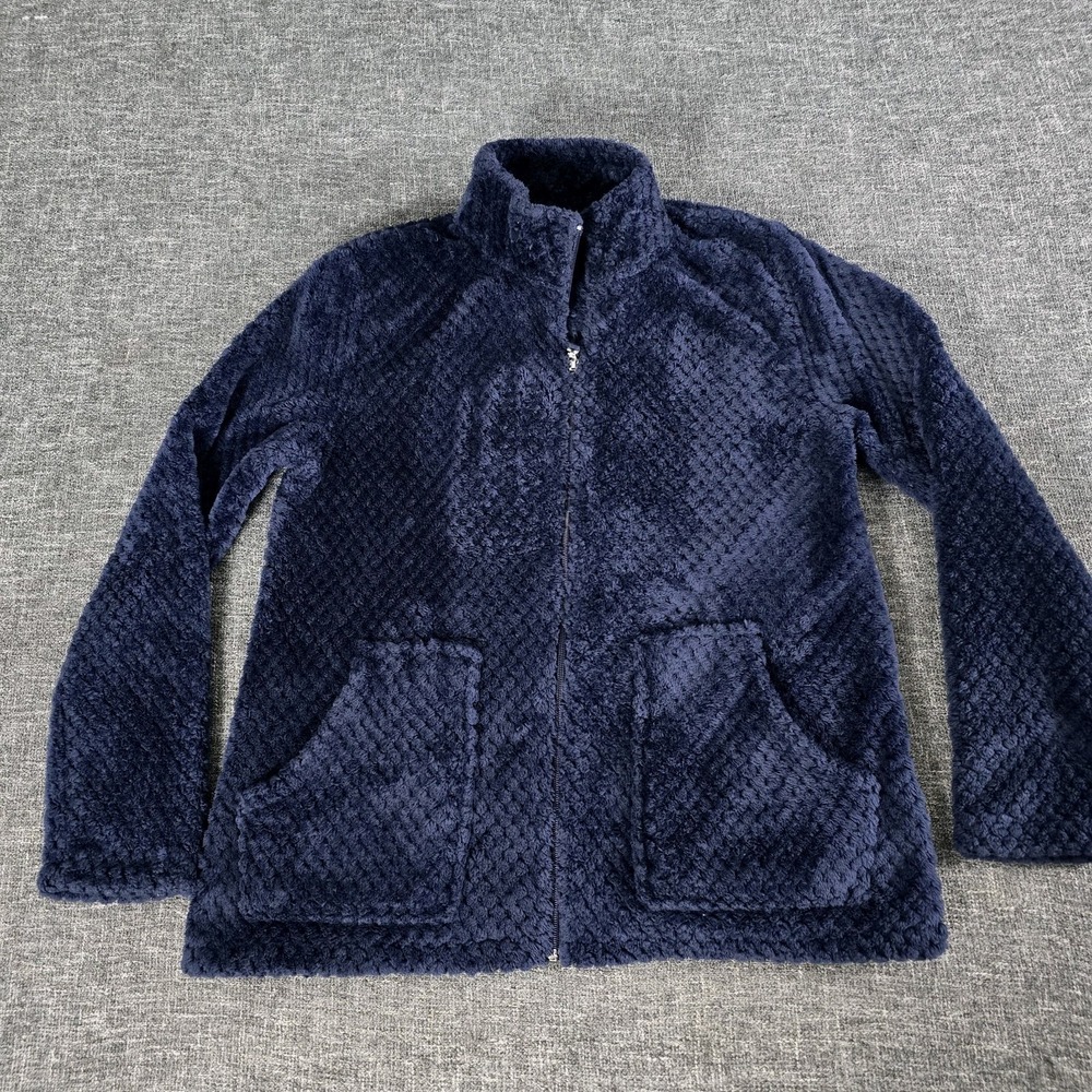 Cuddl Duds Navy Blue Textured Fleece Full Zip Mock Neck Jacket Small